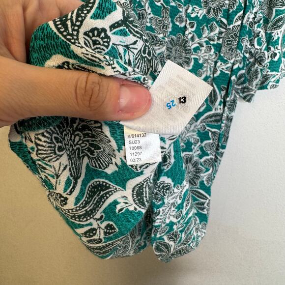 2/$25 Loft Turquoise Blue Floral Smocked Modest Paisley Feminine Blouse Medium - Picture 10 of 11
